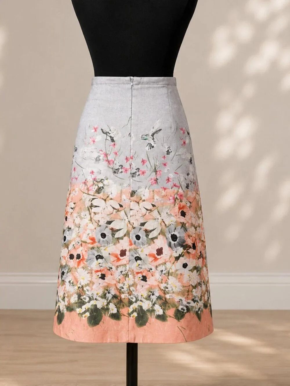 Talbots Linen Blend Hummingbird Botanical Floral Pencil Skirt 14
